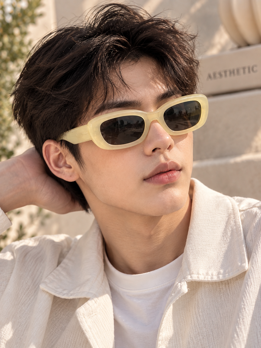 Cream Oval Frame Sunglasses