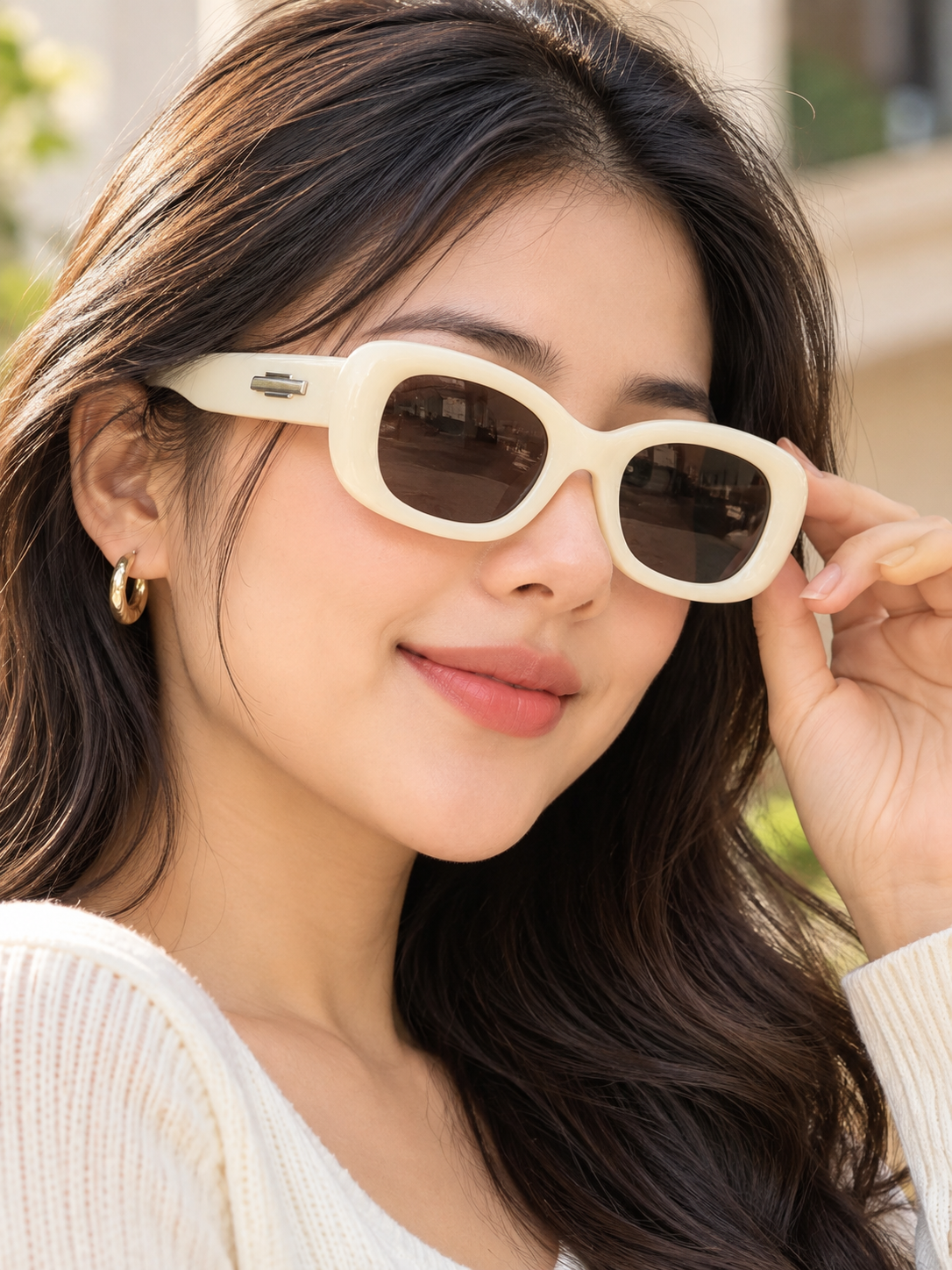 Cream Rounded Square Frame Sunglasses