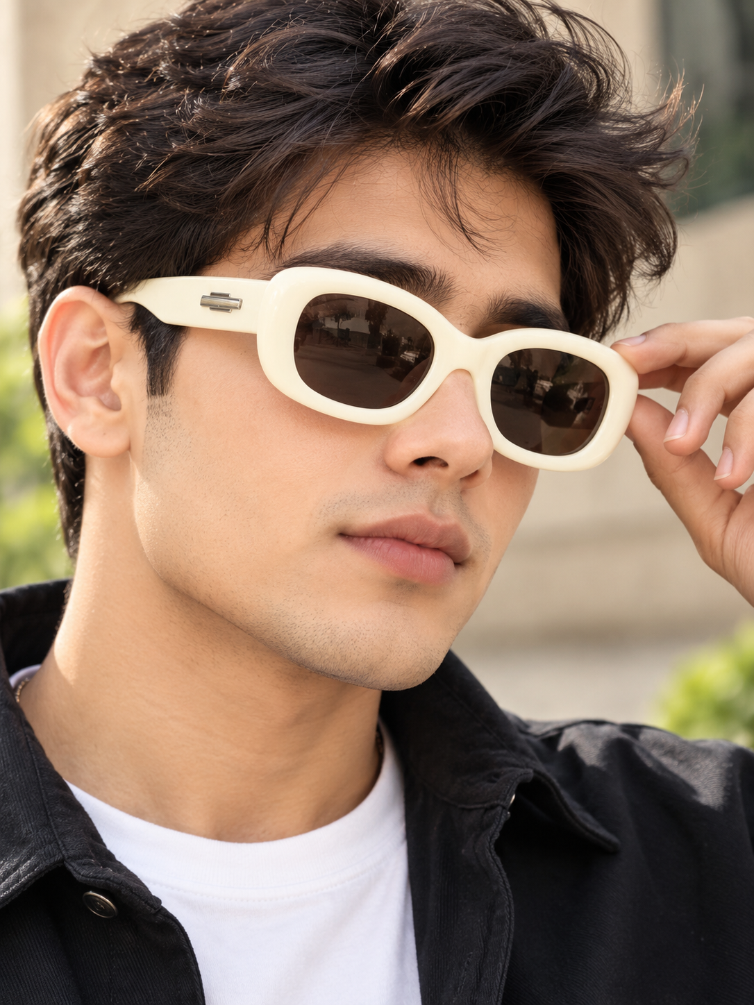 Cream Rounded Square Frame Sunglasses