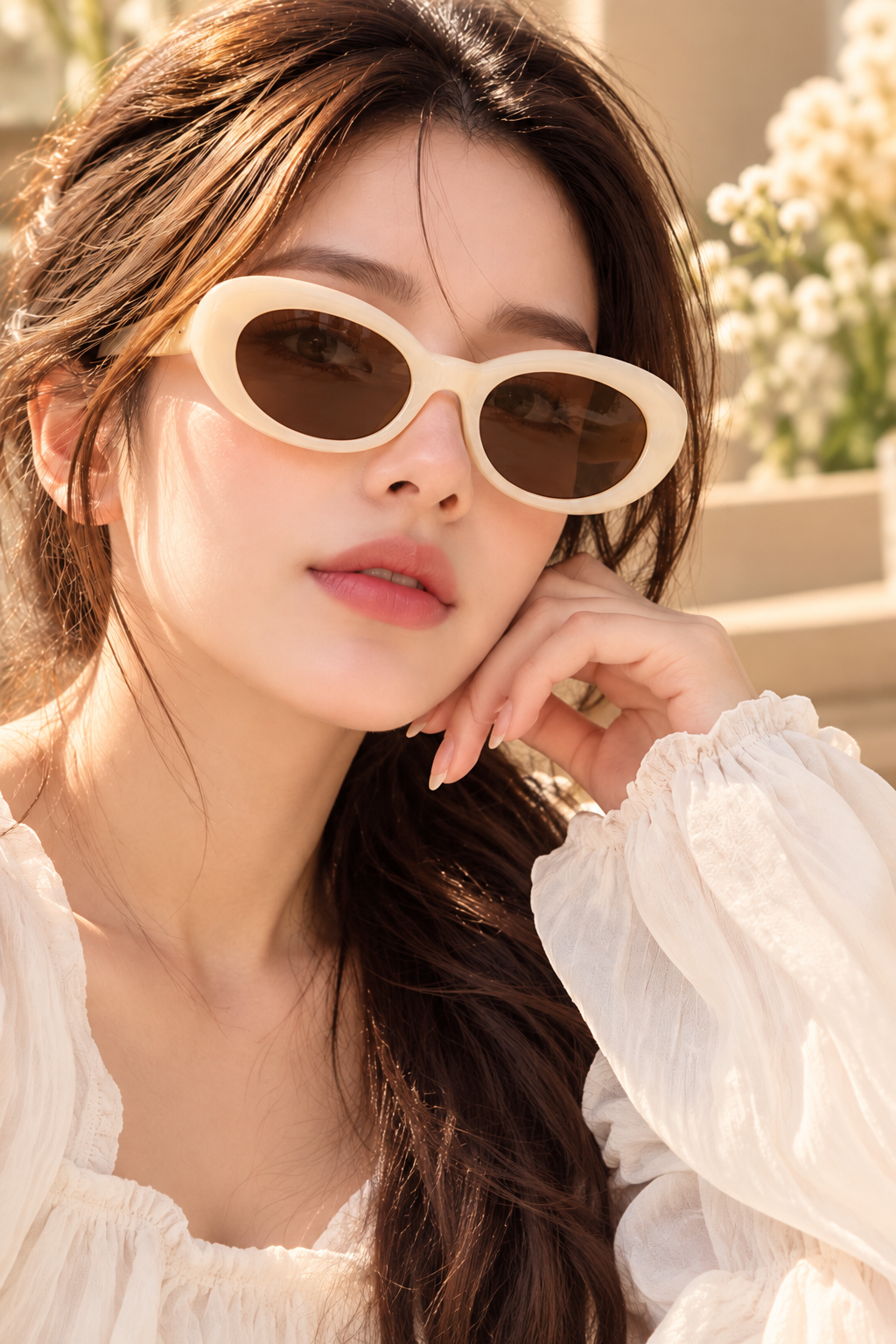 Cream Oval Frame Sunglasses