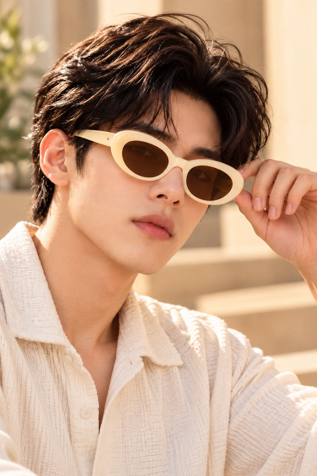 Cream Oval Frame Sunglasses