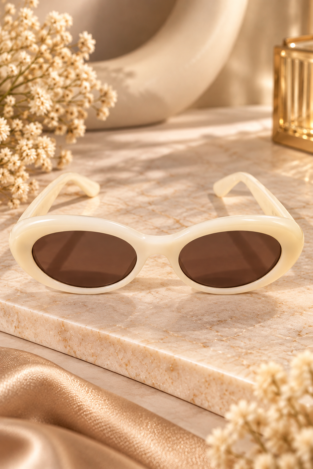Cream Oval Frame Sunglasses