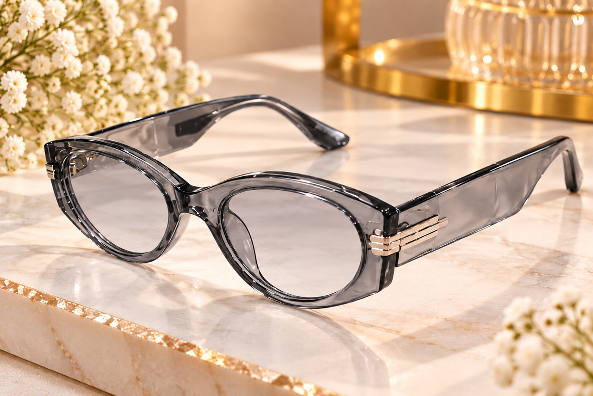 Grey Transparent Oval Sunglasses