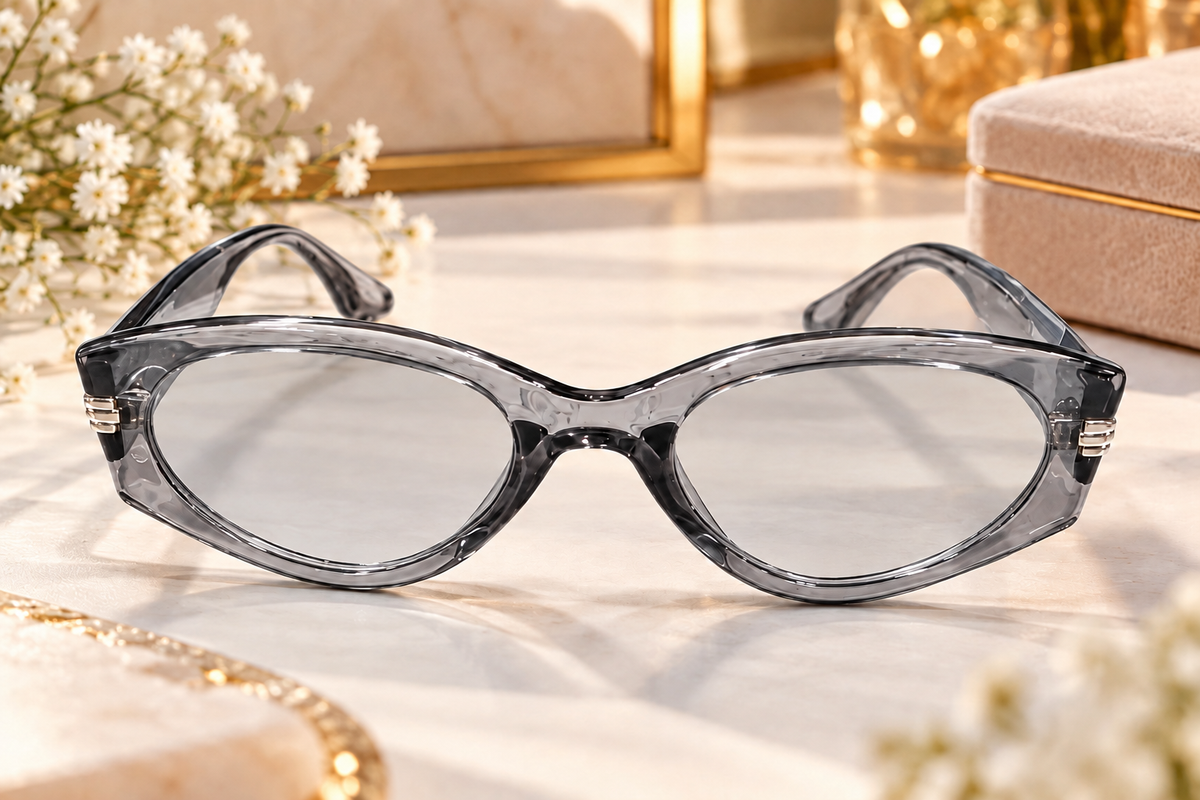 Grey Transparent Oval Sunglasses
