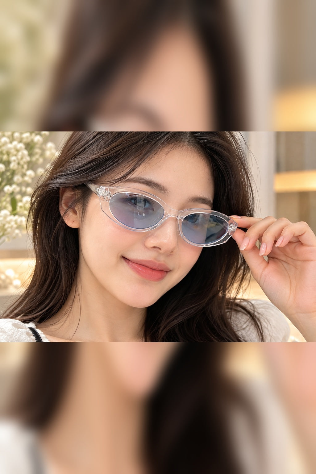 Transparent Blue Lens Oval Frame Sunglasses