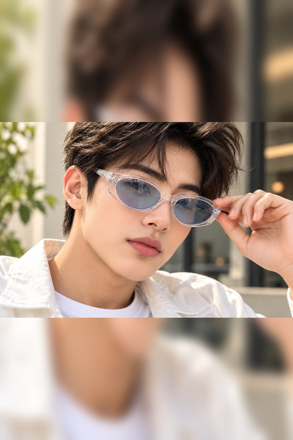 Transparent Blue Lens Oval Frame Sunglasses