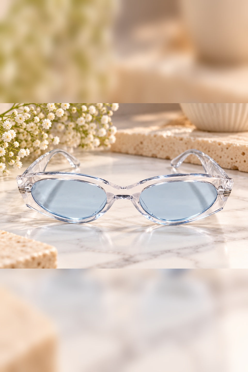 Transparent Blue Lens Oval Frame Sunglasses
