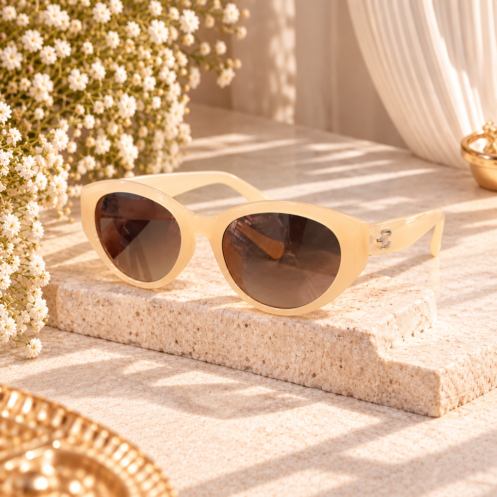 Beige Oval Frame Sunglasses