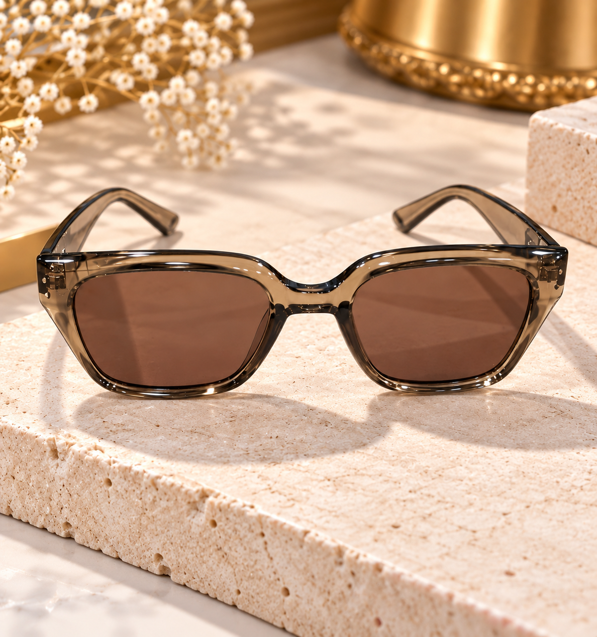 Brown Transparent Frame Sunglasses